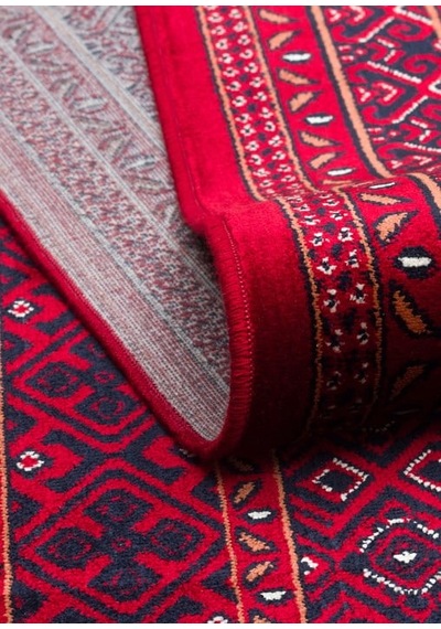 Eko Halı Herat Her 02 Red Afgan Desenli Viskon Sıkı Dokuma Kaymaz Tabanlı İnce Makine Halısı Kırmızı