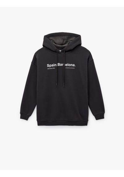 Koton Uzun Kollu Kapüşonlu Arkası Baskılı Oversize Sweatshirt Antrasit 6wal10555ık Antrasit