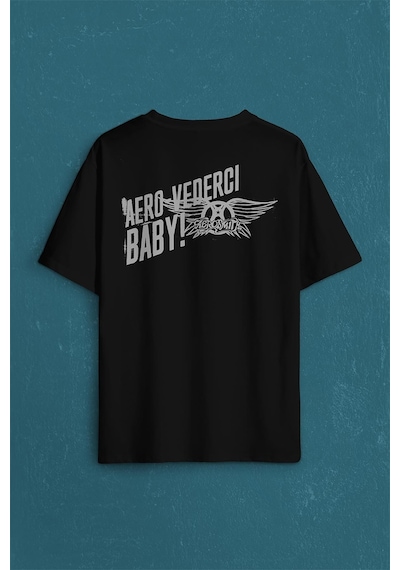 Aerosmith Steven Tyler Black On Black Wings Sırt Ön Baskılı Oversize Tişört Unisex T-shirt 001