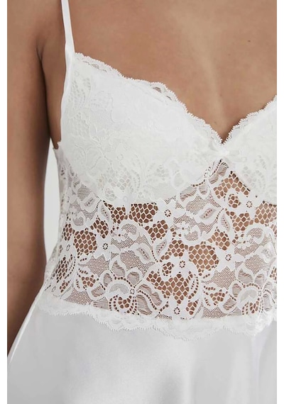 Pierre Cardin Saten Dantelli Gecelik 627 - Ekru