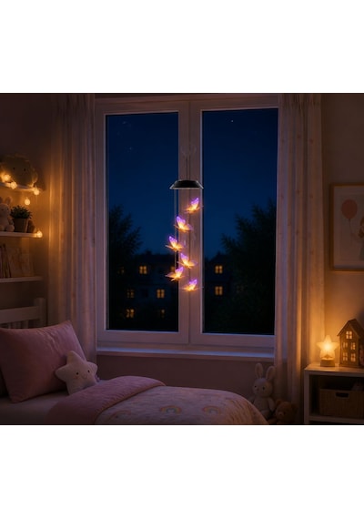 Solar Bahçe Işığı Asma Led Işık Renk Değiştiren Kelebek Tasarımı, Güneş Enerjisiyle Çalışan, Dış Mekan İçin Uygun, Balkon Teras Oda Süslemesi, Mor Sarı Renk Bf101 Çok Renkli