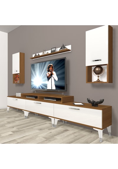 Decoraktiv Ekoflex 270da Mdf Silver Tv Ünitesi Tv Sehpası Ceviz - Beyaz