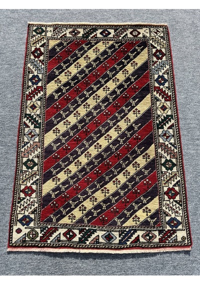 El Dokuma Şal Halısı 84x125 Kırmızı Lacivert %100 Yün Halı Kırmızı