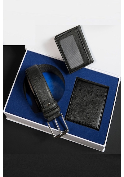 G&C Gc Terlik 515 Erkek Cüzdan Kemer Kartlık Set-siyah Siyah
