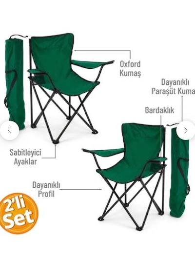 2 Li Set Katlanabilir Yeşil Kamp Sandalyesi Kılıflı Sandalye Rejisör Yeşil