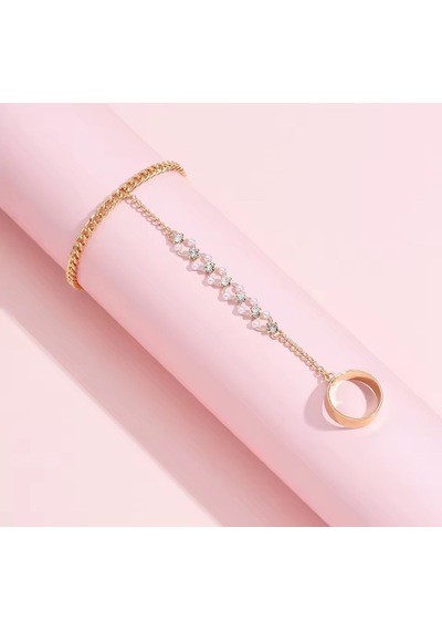 Girift Vintage Silva Gold Taşlı Zincirli Şahmeran El Takısı - El Aksesuarı Altın
