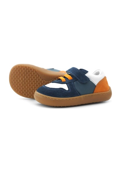 Rakerplus Bob Hakiki Deri Lacivert Beyaz Barefoot Cırtlı Lastikli Bebek Sneaker Ayakkabı Lacivert