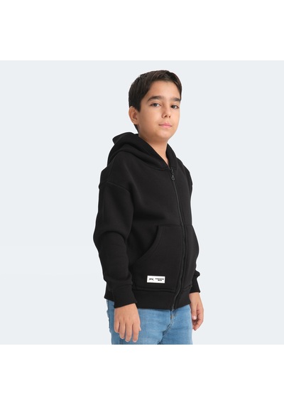 Slazenger LEKAN Çocuk Fermuarlı Kapüşonlu Cepli Siyah Sweatshirt