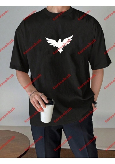 Startmore Unisex Kartal Baskılı Tshirt Siyah Siyah