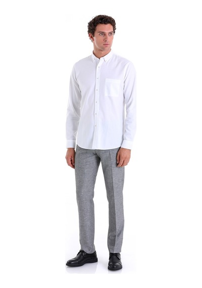 Hatemoğlu Beyaz Comfort Fit Düz 100% Pamuk Düğmeli Yaka Uzun Kollu Casual Oxford Gömlek Beyaz