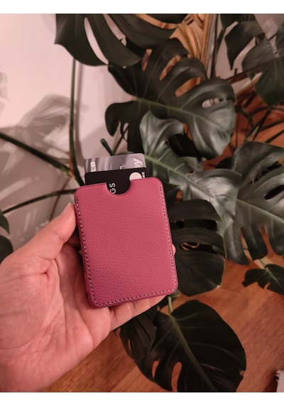 Prava Deri Suni Deri Basic Unisex Kredi Kartlık Pembe