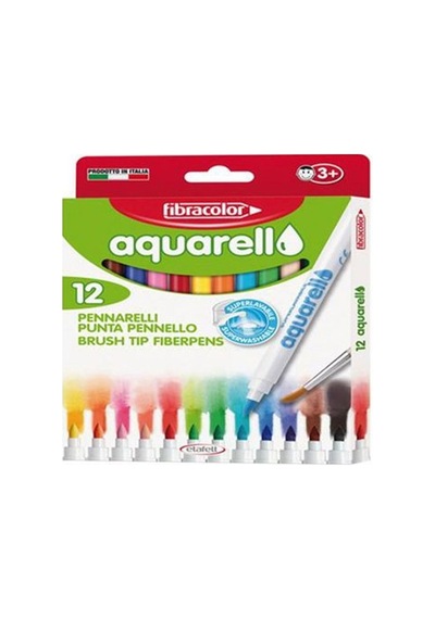 Fibracolor Aquarell 12 Renk Keçeli Kalem Seti Fırça Uçlu 12 Parça İtalyan Kalitesi