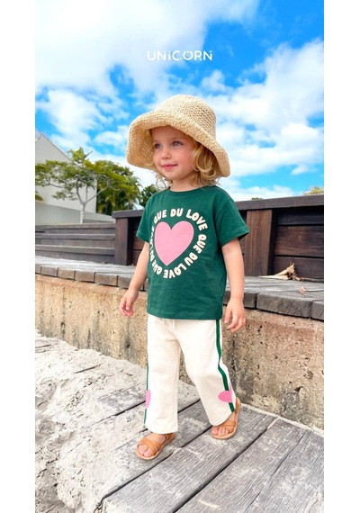 Baby Lory Kids Store Kız Çocuk Kalp Baskılı Yeşil Takım Yeşil - Krem