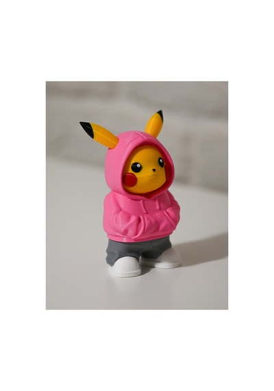 Urban Pikachu Figür Sokak Stil Pembe Renk Kapüşonlu Karakter Tasarım Dekoratif Koleksiyon 12 Cm
