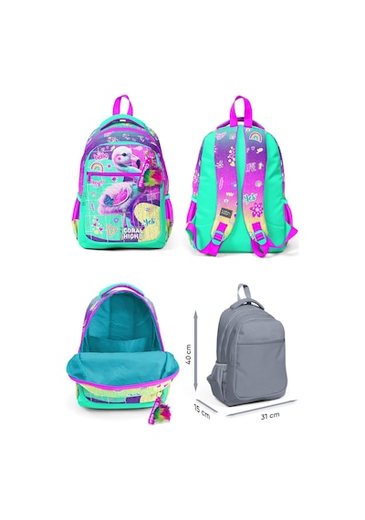 Coral High Üç Gözlü İlkokul Çantası ve Beslenme Çantası - Pembe Su Yeşili Flamingo Desenli - Kız Çocuk