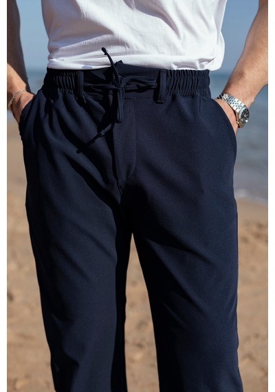 Madmext Lacivert Beli Lastikli Relaxed Fit Jakarlı Erkek Pantolon E6593