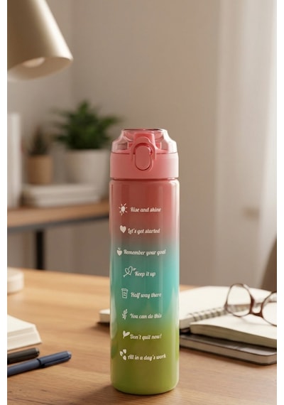 Renkli Cam Motivasyon Matarası 550 Ml Pembe