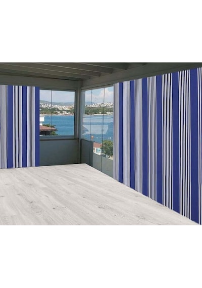 Ceylan Home Balkon Perdesi Mavi İnce Çizgili Ölçü Seçenekli Mavi - Beyaz