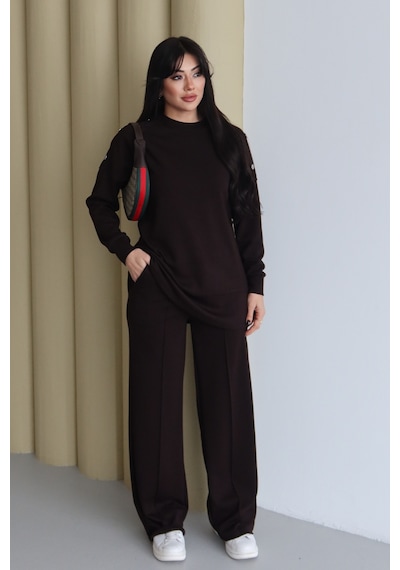 Balenbi Omuz Çıtçıt Detaylı Bisiklet Yaka Oversize Modal Tesettür Takım 1178 Kahverengi Balenbi Omuz Çıtçıt Detaylı Bisiklet Yaka Oversize Modal Tesettür Takım 1178 Kahverengi