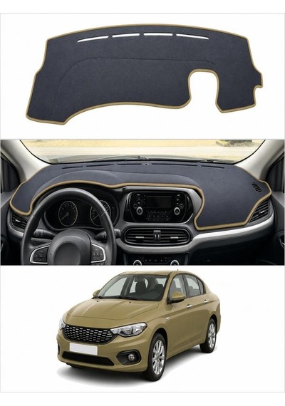 Fiat - Egea Uzun Ekransiz 2015-2021 Uyumlu Torpido Koruma Kılıfı - Taba Şeritli