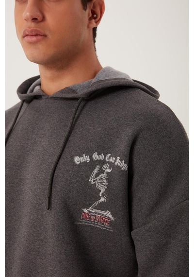 Polostate Erkek Ön Arka Age Of State Baskılı Sweatshirt Antrasit