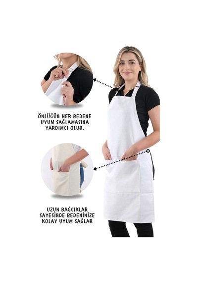 Sevilya Simple Ayar Askılı Mutfak Önlüğü Beyaz
