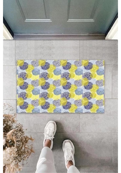 Sarı-mavi Kapı Önü Paspası Karahindiba Desen K-3226 Renkli