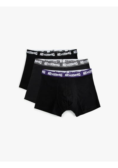 Koton 3'lü Boxer Seti Oversize Slogan Baskılı Pamuklu Siyah 5slm90012mk