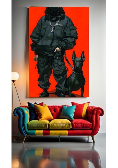 Köpekli Adam Ev Duvar Salon Güzellik Salonu Ofis Dükkan Dekarasyon Kanvas Tablo