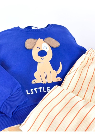 Elzo Collection Erkek Çocuk Köpek Baskılı Sweatshirt Çizgili Gabardin Denim Kot Pantolon Alt Üst Takım Ekru - Lacivert Elzo Collection Erkek Çocuk Köpek Baskılı Sweatshirt Çizgili Gabardin Denim Kot Pantolon Alt Üst Takım Ekru - Lacivert