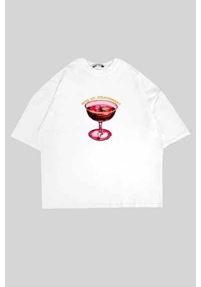 Startmore Bite My Strawberry Baskılı Beyaz Oversize Unisex Beyaz