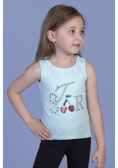 Toontoy Kids Kız Çocuk Kiraz Nakışlı Atlet Mint Yeşili