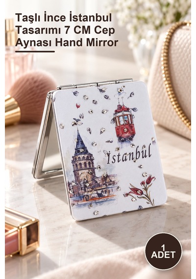 1 Adet El Aynası Taşlı İnce İstanbul Tasarımı 7 Cm Cep Aynası Hand Mirror Diğer