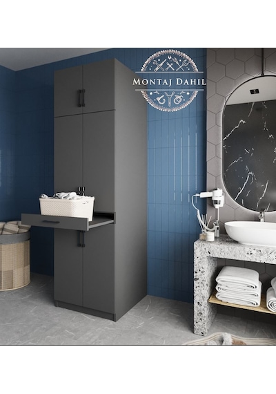 Piramit Çamaşır Ve Kurutma Makinesi Dolabı Banyo Dolabı Füme Antrasit - Füme Piramit Çamaşır Ve Kurutma Makinesi Dolabı Banyo Dolabı Füme Antrasit - Füme