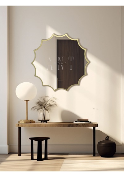 Güneş Asimetrik Ayna, Duvar Aynası, Konsol Aynası, Holl Aynası 60 X 60 Gold