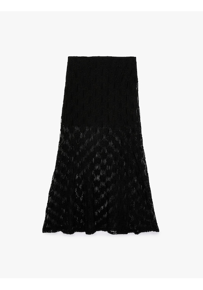 Koton Yarım Astarlı Slim Fit Midi Dantel Etek Siyah 6sak10007ek