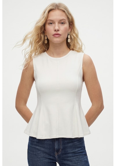 Ritnice Kadın Rowe %100 Pamuk Peplum Sıfır Kol Ekru Bluz