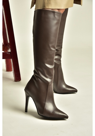 Fox Shoes N372530109 Kahverengi İnce Topuklu Kadın Çizme