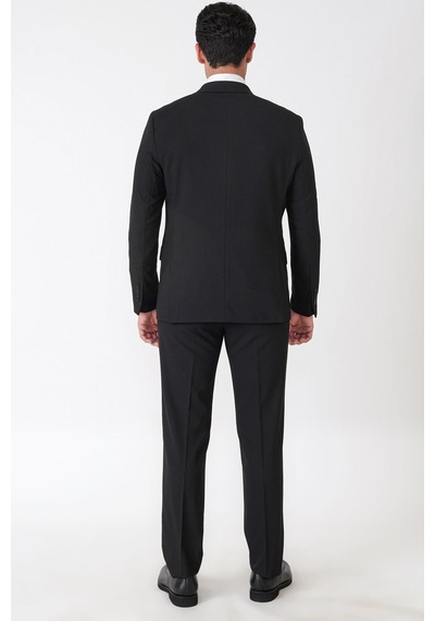 Efor Slim Fit Çift Yırtmaç Esnek Yünlü Düz Siyah Takım Elbise Tk 948