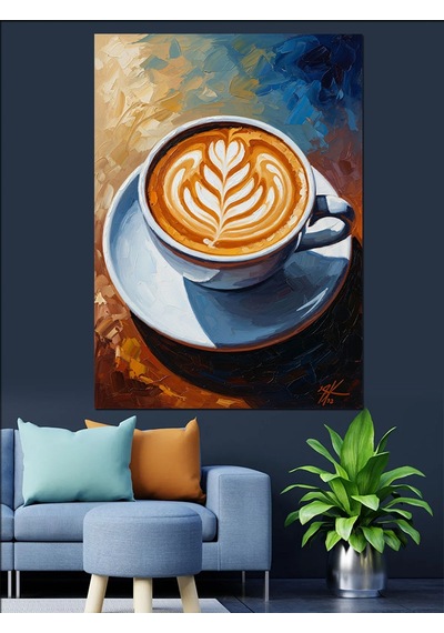 Ahşap Tablo Latte Sanatı Kahve Fincanı Görseli İnsan Figürlü Tablolar