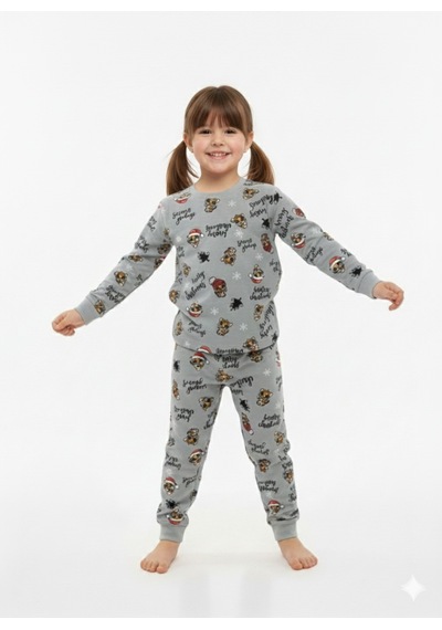 Kız Çocuk Hayvan Desenli Ve Kış Desenli 2'li Pijama Takımı Çok Renkli