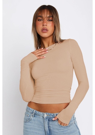 Seeh Bej Bisiklet Yaka Basic Uzun Kollu Body Sh142