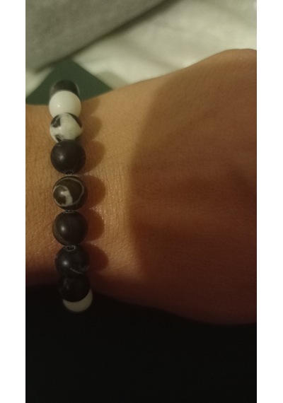 Doğal Taş Bileklik Jasper Siyah Beyaz Panda