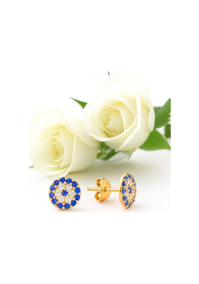 Çekirdekjewelry 925 Ayar Gümüş Minik Nazar Çivili Küpe Pembe