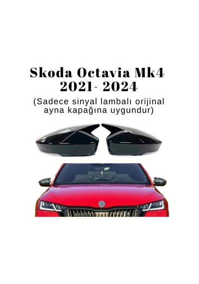 Skoda Octavia Mk4 2021 2022 2023 2024 Uyumlu Yarasa Batman Ayna Kapağı Seti Parlak Siyah