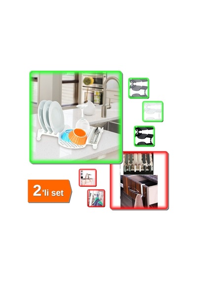 Multi Bulaşıklık Tabaklık Kurutmalık + 6 Adet Havlupan Askısı - 2li Set N8c4x2 Plastik Çok Renkli Diğer