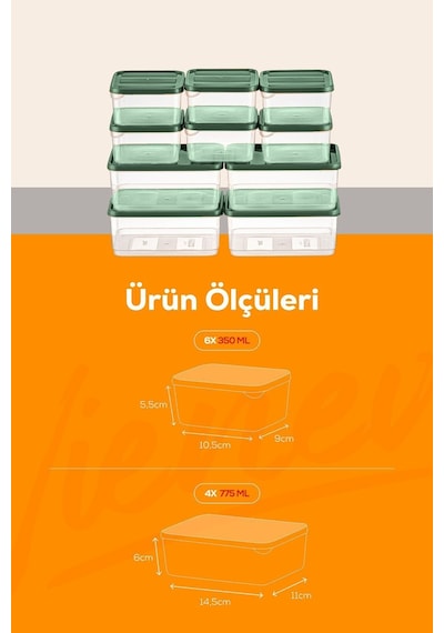 Vienev Buzdolabı Düzenleyici Organizer Mikrodalgaya Uygun Difriz Saklama Kabı Yeşil 10'lu