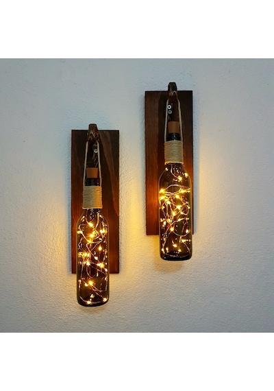 Retro Yeşil Şişeli Led Ilı. Ceviz Aplik. 2 Li Set Yeşil