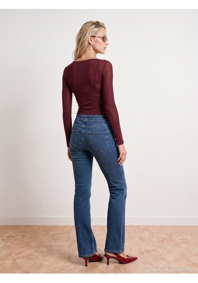 Dilvin 72355 Kemer Detaylı Bootcut Jean-mavi