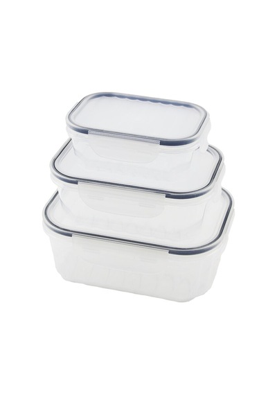 3pcs Quick Sızdırmaz Saklama Kabı Seti Şeffaf Kap - Buğulu-contalı Kapak 500-1000-1700ml 4741